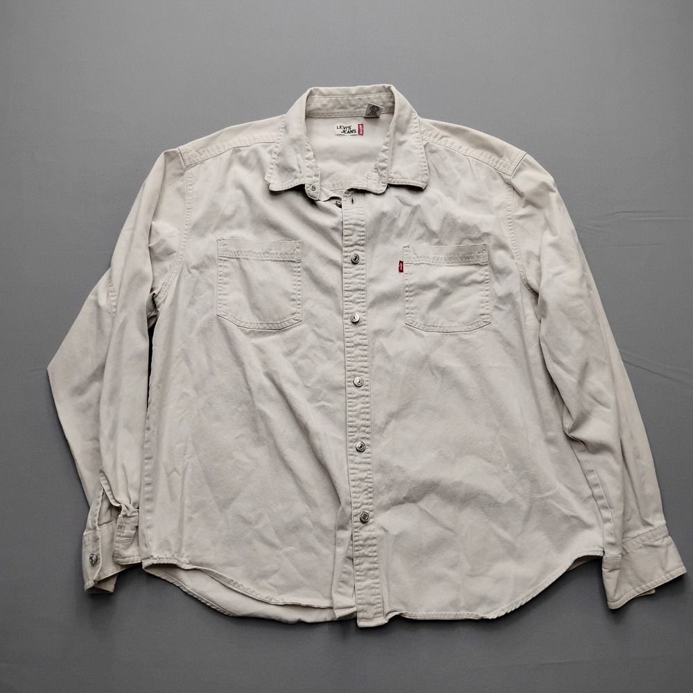 Levis Jeans Mens XL Tan Long Sleeve Button Down Cotton Twill Work Shirt